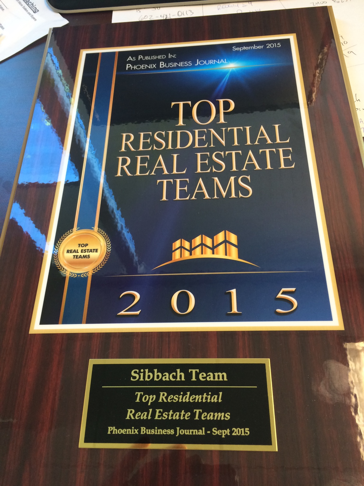 Top Realtor Team Plaque